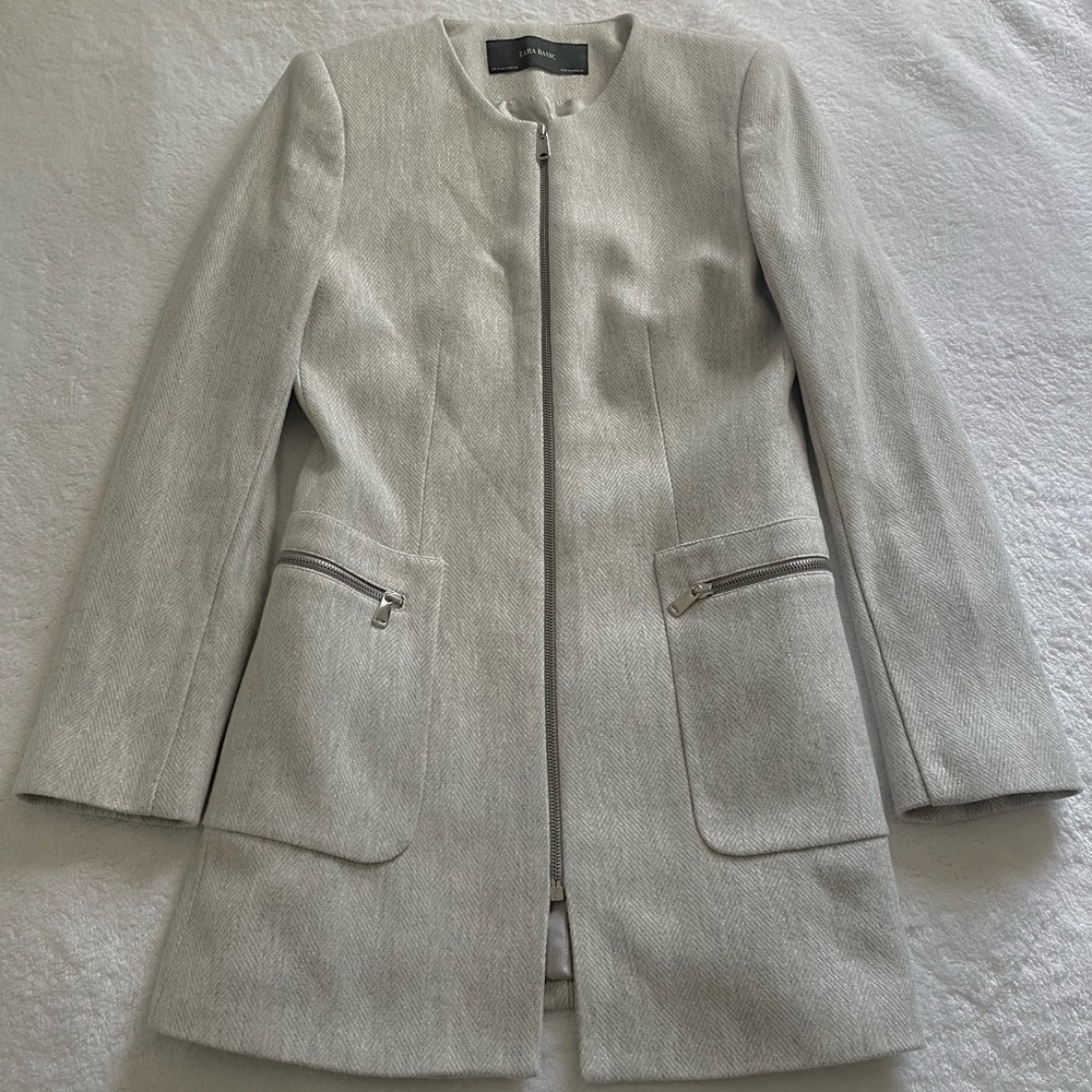 Zara Basic Herringbone Frock Coat - image 1